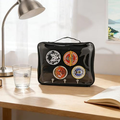 Patch Display Case, 6-Page (12-Side) Flip-Page Patch Book Storage Bag for Military, Police and Velcro Patches, Dustproof Tactical Nylon Patch Organizer with Transparent Front (Black, 12.5x10in)