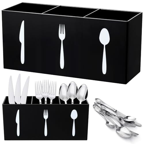 Acrylic Cutlery Storage Organizer Bin Silverware C... (Black | Acrylic)
