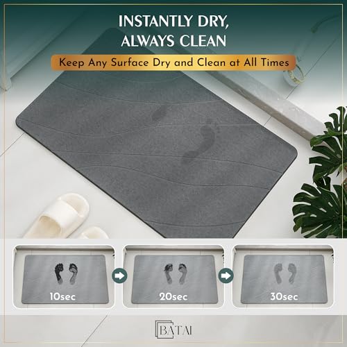 Extra Large Diatomaceous Earth Stone Bath Mat (31.5” x 19.7”) Dark Gray XL | Fast Absorbent Shower Stone Bath Mat For Bathroom - Quick Dry, Easy Clean and Non-Slip Mat - Instant Drying Diatomite Bathmat