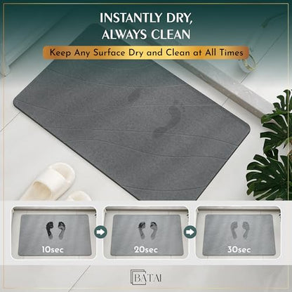 Extra Large Diatomaceous Earth Stone Bath Mat (31.5” x 19.7”) Dark Gray XL | Fast Absorbent Shower Stone Bath Mat For Bathroom - Quick Dry, Easy Clean and Non-Slip Mat - Instant Drying Diatomite Bathmat