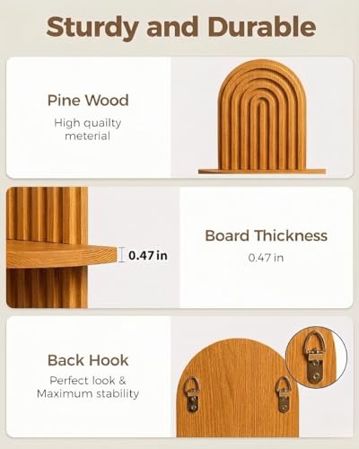 Bamworld Boho Wall Decor Plant Wall Shelf Wood Plant Holder 2 Tier Brown | Mid Century Modern Decor Hanging Plant Shelf Wooden Floating Shelves for Home Bedroom Living Room Holding Planter Decoration