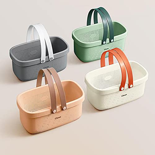 Plastic Storage Basket with Handle Portable Shower Caddy Tote Organizer Basket Bin for Bathroom Kitchen Dorm Room Bedroom, Green | Sturdy Drainage Large Capacity Organizer Basket with Silicone Handles for Bathroom Kitchen Bedroom College Dorm Essentials