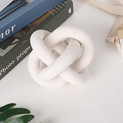 Jlong Wood Knot Decor Chain Link Modern Farmhouse Boho Coffee Table Accent | Hand Carved Wooden Chain Accent with 3-Link , Perfect for Coffee Table, Shelf, Mantel, Living Room, Bedroom, Office Decor