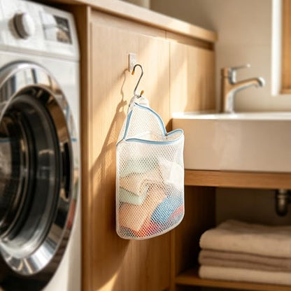 5Pcs Hanging Laundry Bags for Socks with S Hooks,12 X 10 inch 5 Color Mesh Laundry Bags for Washing Machine