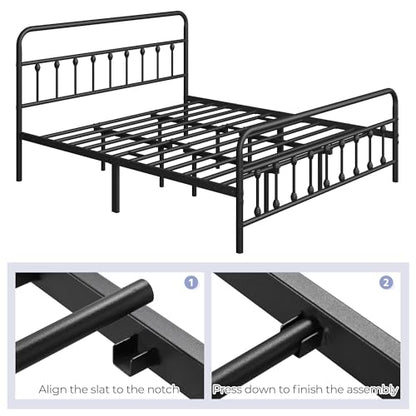 Yaheetech King Bed Frame with Headboard, Victorian Vintage Black Iron