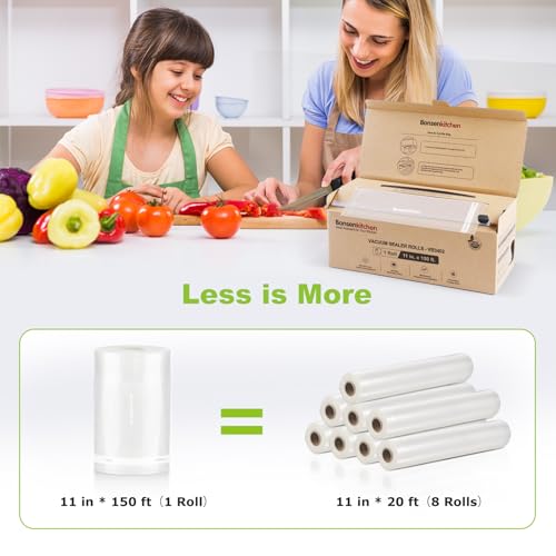 Bonsenkitchen 11"x150' Vacuum Sealer Bags with Cutter for Food Storage | Commercial Grade, Meal Prep and Sous Vide Cooking, Puncture Resistant Heavy Duty Design, BPA Free Food Grade Safe Material