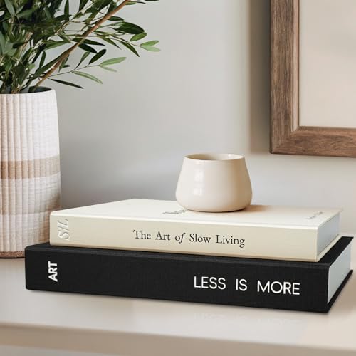 Minimalist Decorative Books, Fake Books Storage Bo... (Black-White | Linen)