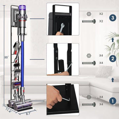 Lasvea Vacuum Stand Compatible with V15 V11 V10 V9 V8 V7 V6 with Wheels,Heavy Base Metal Bracket Holder, Storage Bracket Stand for Cordless Vacuum Cleaners & Accessories & Attachments