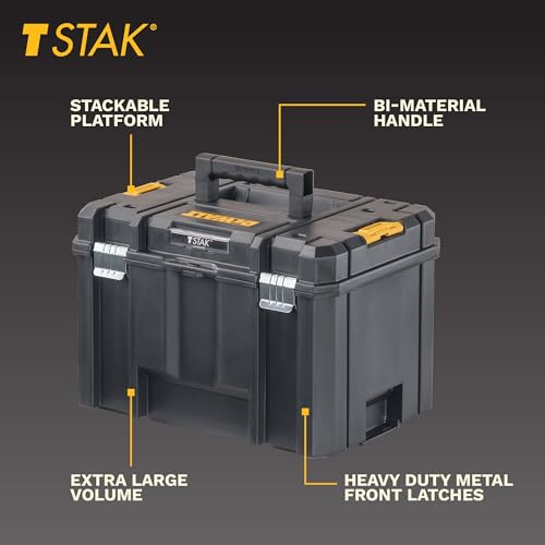 DEWALT TSTAK Tool Box, Extra Large Design, Removable Tray for Easy Access to Tools, Water and Debris Resistant (DWST17806)