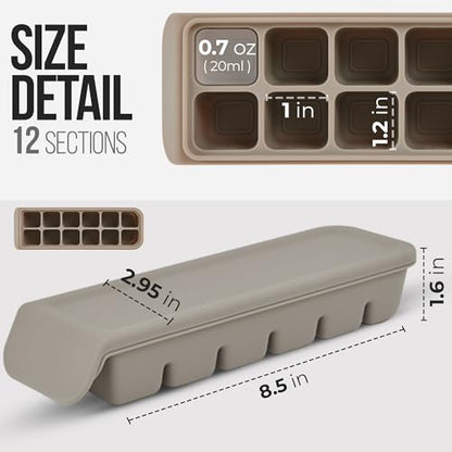 0.7 oz/12 Sections Silicone Ice Cube Freezer Tray with Lid, 100% Food-Grade Platinum Silicone,Leak Resistance & Dishwasher Safe for Baby Food Prep,Breast Milk,Purees - Korean Made, Gray