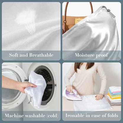 Satin Dust Bags for Handbags & Purses, 6 Pack, 19.6 x 15.7 in | Bag Protectors for Luxury Handbags, Protect Against Dust, Scratches & Scuffs, Bonus Zipper Pouch