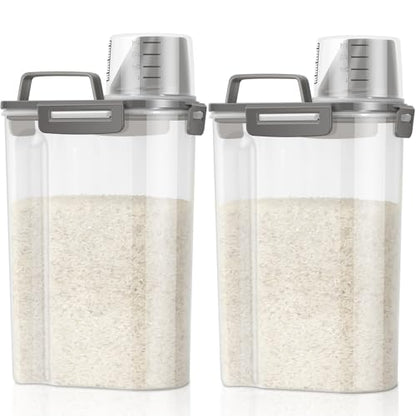 TBMax Rice Container Cereal Storage Container 2 Pack 5 Lbs, Kitchen Pantry Dry Food Storage Holder with Easy-Pouring Spout & Handy Cup, Small Pet Dog Cat Food Dispenser for Daily Feeding -Grey