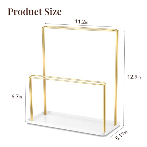 Sunglasses Organizer Glasses Holder Stand with Tray, Eye Glasses Display, 2 Tier Sunglass Storage Rack for Multiple Glasses, for Desk, Nightstand, Dresser, Vanity, Metal, Gold