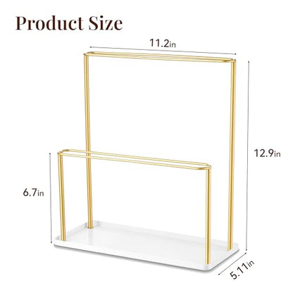 Sunglasses Organizer Glasses Holder Stand with Tray, Eye Glasses Display, 2 Tier Sunglass Storage Rack for Multiple Glasses, for Desk, Nightstand, Dresser, Vanity, Metal, Gold