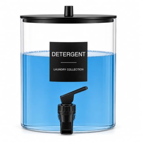 1 Gallon Glass Laundry Detergent Dispenser with Spigot, 128 oz Liquid Laundry Soap and Fabric Softener Container, Wide Mouth Detergent Holder with 6 Waterproof Labels (1 Pack)