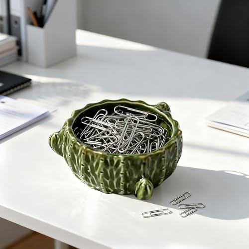2 Pack Cactus Ceramic Paper Cilp Holder, Western Office Desk Decor | Cute Binder Clip Box with Non-Slip Bottom, Ideal for Home Vanity, Office Desk to Keep Bobby Pin, Hair Clip and Tiny Items