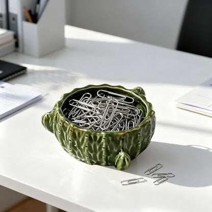 2 Pack Cactus Ceramic Paper Cilp Holder, Western Office Desk Decor | Cute Binder Clip Box with Non-Slip Bottom, Ideal for Home Vanity, Office Desk to Keep Bobby Pin, Hair Clip and Tiny Items