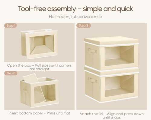 Collapsible & Stackable Fabric Storage Bins with Front Window, 6 Pack for Closet, Bedroom, Nursery, Home & Office, Beige, 14.9 x 9.8 x 9.8 Inches