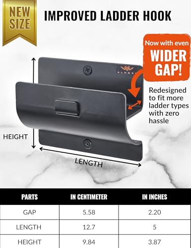Ladder Hook - Black Heavy Duty Garage Wall Hanger - Utility Tool Storage | Sleek and Durable Wall Mounted Hook for Ladders, Folding Chairs and Step Stools, Helps Organise Home, Garage or Shed