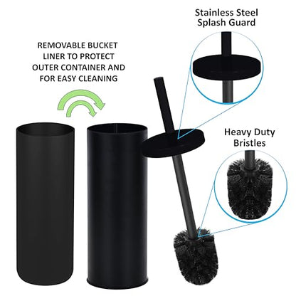 Deep & Sturdy Toilet Bowl Brush with Holder - Durable Scrubbing - Toilet Cleaners - Household Essentials - Silicone Brush - Bathroom Cleaner - Cleaning Supplies - Household Supplies, Matte Black