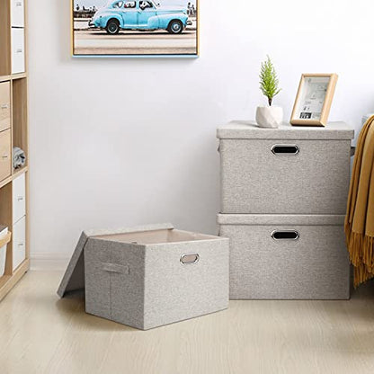 Large Quart Collapsible Stackable Storage Bins wit... (Beige)