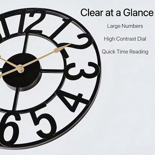 Outdoor Clock for Patio Waterproof, 14 Inch Large Outdoor Wall Clock Battery Operated, Silent Non-Ticking Metal Garden Clock for Pool, Porch, Backyard, Fence – Black Vintage Farmhouse Decor
