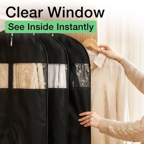 Dress Bags for Gowns, 65" Long Garment Bags for Hanging Clothes, 3-Pack Foldable Dress Cover with Clear Window for Women's Coats, Formal Gowns, and Evening Dresses