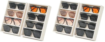 Byken 2 Pcs Sunglasses Organizer,4 Grid Eyeglass Jewelry Storage Tray for Drawer,Beige White