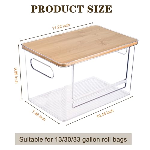 Trash Bag Dispenser Under Sink Organizer for Pantry, Kitchen, 2 Pack | Acrylic Garbage Bag Dispenser, with Bamboo Top & Handles, Extra Large, Keep Onions and Potatoes Neat, Clear, Stackable