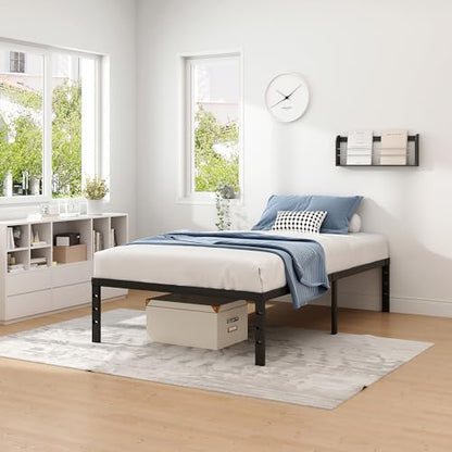 NEW JETO Metal Bed Frame,Twin Size Bed Frame with Storage Space,14 Inch | Heavy Duty Sturdy Mattress Foundation,Easy Assembly,No Box Spring Needed, Black