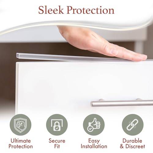 Slimline Cabinet Edge Protector - Prevents Chipping, Wear, Discoloration - Drawer Edge Guard, Bumper for Drawer - Easy Slip-On Installation - 3/4" Thick, 18" Length, White Pack of 4