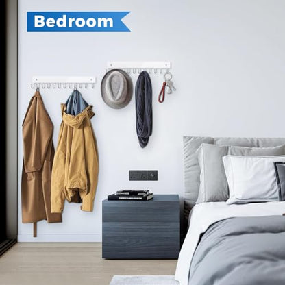 Belt Hanger Wall Mounted, Wooden Coat Rack Belt Organizer 2 Pack | Max 24 Storage Capacity, 180° Rotating Space Saving Hangers for Ties, Tank Tops, Scarves, Bras, Keys, Bags White