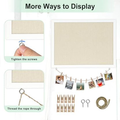 DOLLAR BOSS Double-Sided Bulletin Boards with Linen, 24"x18" Cork Board | Corkboards for Walls, Framed Pin Board, Picture Display Vision Board, For Office Home School, 20 Pushpins 10 Clips