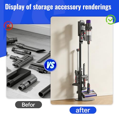 Nukisa Vacuum Stand Compatible with Dyson V15 V12 V11 V10 V8 V7, Metal Storage Holder for Cordless Vacuum & Accessories, The Vacuum Attachment Holder is Retractable Hanging Standing Dock Accessorise