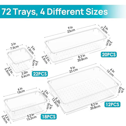 72 PCS Clear Plastic Drawer Organizers Set, 4-Size... (72 Count | Clear | Plastic)