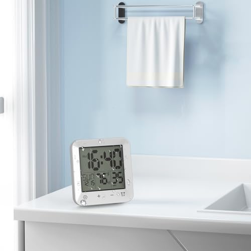 Digital Shower Clock Waterproof, Bathroom Wall Clock Timer with Touch Screen, Temperature, LCD Display, Suction Cup Hanging Hole Stand for Kids and Adults