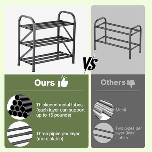 3-Tier Shoe Rack for Closet, 16"-32" Expandable Shoe Rack Adjustable for Entryway Closet Doorway Sturdy Metal, Black