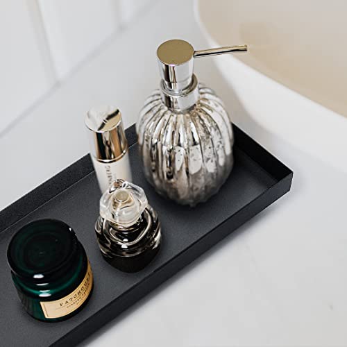 15.7"x5.9" Matte Black Rectangular Metal Tray, Candle & Jewelry Organizer | Rust-Resistant Iron, Powder Coating, Smooth Polished Edges, Elevated Ball Feet, Industrial Modern, Coffee Table & Vanity