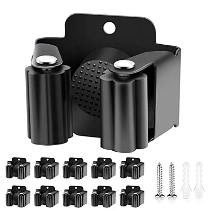 Verdenu 10 Pack Broom Holder Wall Mount, Mop Holder Wall Mounted, Stainless Steel Command Broom Holder with Screws, Garden Tool Rack Wall Mount for Kitchen, Home, Bathroom, Garage Storage, Black
