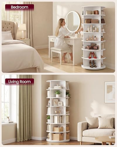 VASAGLE 7-Tier Rotating Shoe Rack Tower, Free Standing 360 Degree Spinning Shoe Organizer, Lazy Susan Bag Display Storage Rack, for Corners, Closets, Small Spaces, White ULBS047WZ01