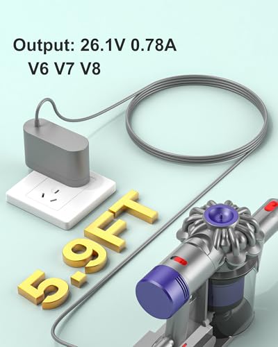 26.1V Replacement for Dyson Charger Compatible with Dyson V6 V7 V8 Car+Boat Cordless Vacuum –(Not for V10/V11/V12 Models), 5.9FT Cord