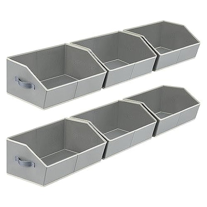 Large Storage Bins Baskets - 6 Pack Closet Storage Cubes, Fabric Baskets for Organizing, Cube Organizer Bins with Handles, Foldable Boxes for Clothes, Towels, Grey