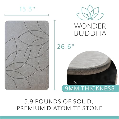 Wonder Buddah Diatomaceous Earth Bath Mat, Lotus | Quick-dry, antimicrobial, non-slip backing pad, millions of micro-pores, 5.9 lb, sanding tool incl.