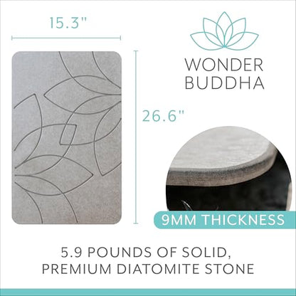 Wonder Buddah Diatomaceous Earth Bath Mat, Lotus | Quick-dry, antimicrobial, non-slip backing pad, millions of micro-pores, 5.9 lb, sanding tool incl.