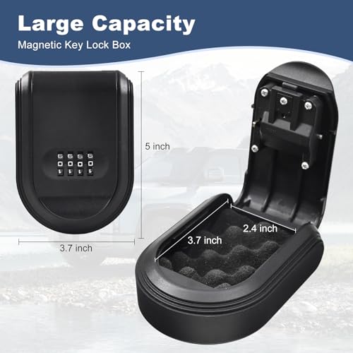Magnetic Key Box for Under Car with Combination Lock Hidden Key Holder for Outside Storage Sparekey Outdoor (1, Black)