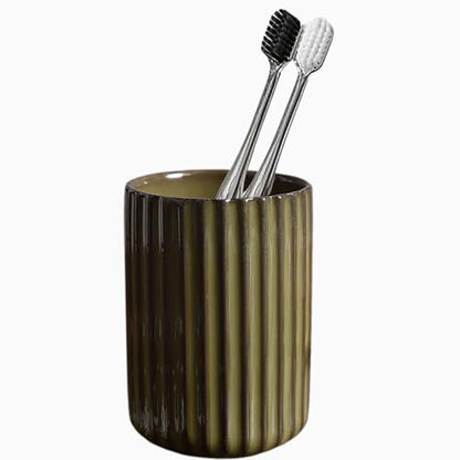 Ceramic Toothbrush Holder for Bathroom, Ceramic Toothbrush Cup, Toothpaste Organizer for Bathroom Countertop, Bathroom Storage Organizer, Kiln Transformation Cup (Green)