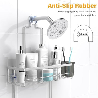 Hanging Shower Caddy Over Showerhead - Rustproof No Drill Shower Organizer | Includes Soap Holder and Hooks for Shampoo, Conditioner, and Bathroom Essentials with Quick Drainage Design