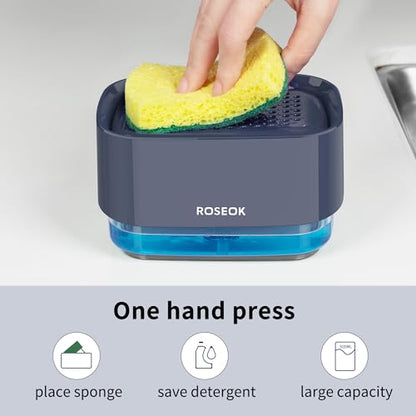 Dish Soap Dispenser with Sponge Holder for Kitchen, Navy Blue | 2 in 1 Countertop Soap Pump Dispenser for Sink, Countertop, Dish Cleaning, 17 Ounces