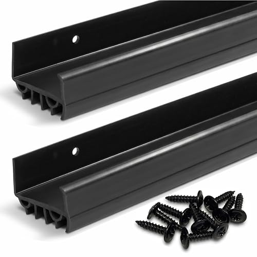 Door Sweep for Bottom of Door, Exterior Door Seal 36”, Fits Standard 1-3/4” Doors, Adjustable Fit, Blocks Draft, Noise, Dust & Bugs, Heavy Duty uPVC, Easy Install with Screws (2, Black)