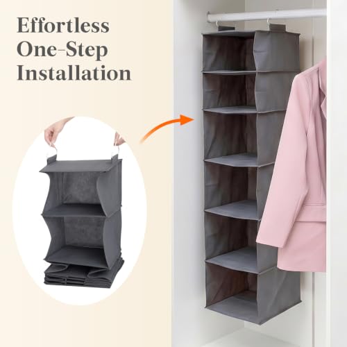 Lifewit 6 Tier Hanging Portable Closet Storage Organizer for Shelves, Beige | Foldable Clothes Shelf with 2 Sturdy Hooks, Sweater/Coat/Shoes Clothing Organization for Wardrobe, Dorm, Bedroom